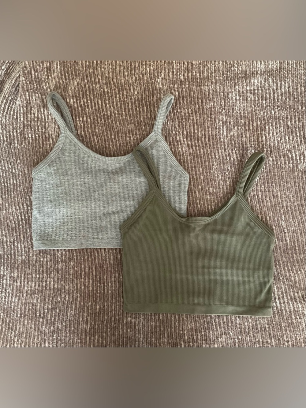 Forever 21 Ribbed Crop Camisole Duo - Olive Green and Light Gray